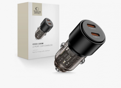 Automobilinis įkroviklis 12-24V 2xUSB C 100W juodas Tech-Protect CC03